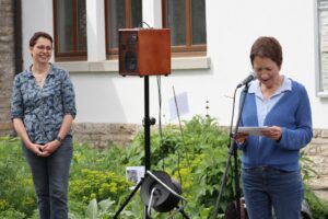 Umweltbürgermeisterin Bettina Lisbach hält die Eröffnungsrede auf dem Grötzinger Klimatag am 13.05.2023